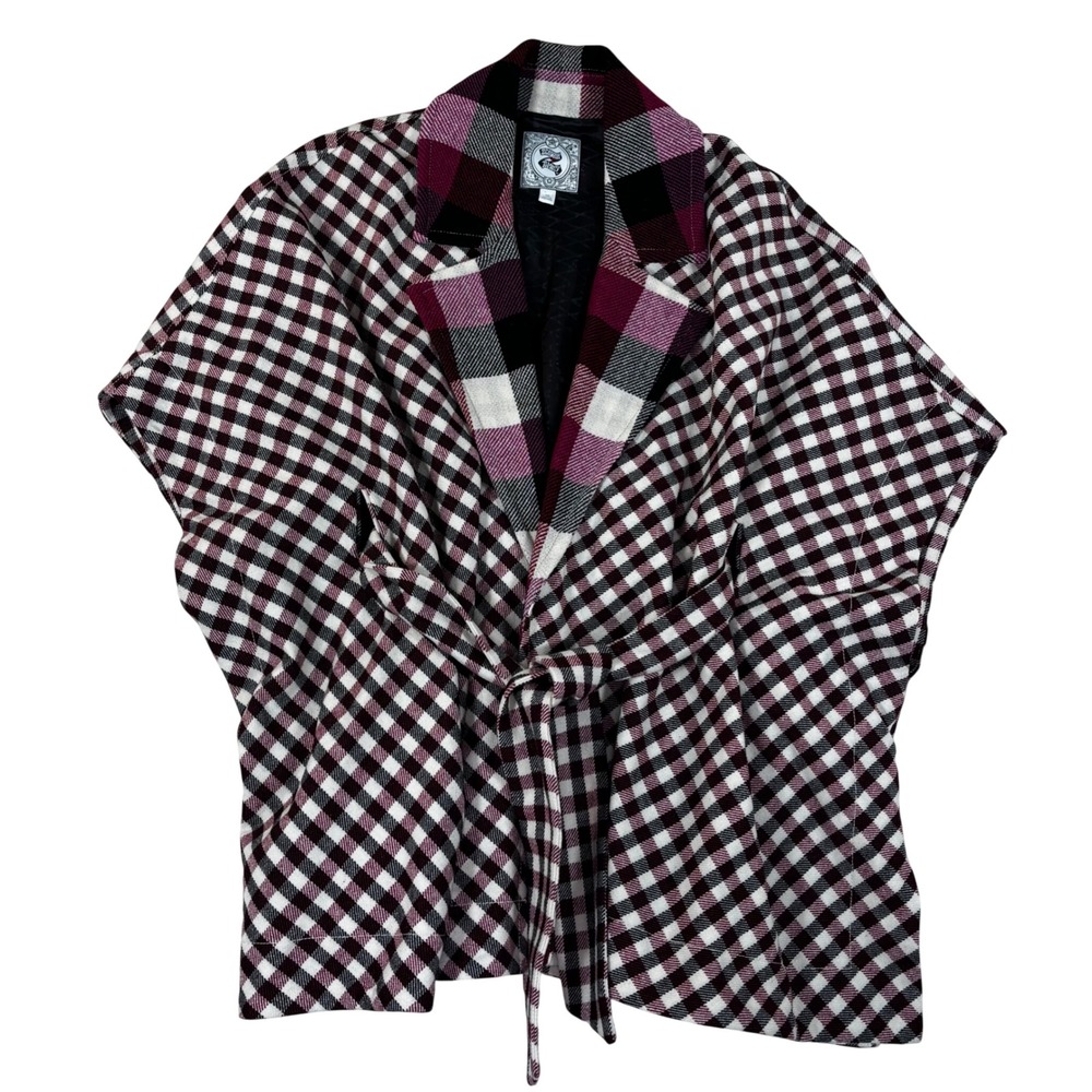 Plaid Women's Poncho - Black, White, Red